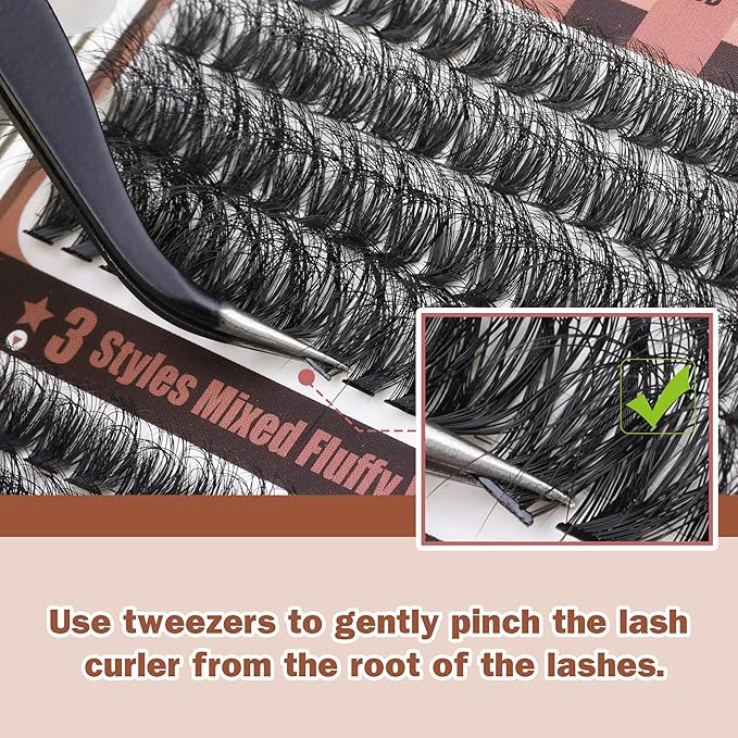 Focipeysa Fluffy Lash Clusters Wispy Lash Extension 12-18mm Eyelash Clusters 150D+180D+220D Individual Eyelashes Extensions, DIY Clusters Lashes at Home (240pcs 12-18mm Mixed)