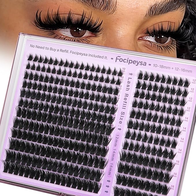 Focipeysa Eyelash Clusters with Spikes Lashes Clusters 10-18mm Wispy Eyelash Extensions 150D Clusters Eyelashes 324pcs Full Volume Lash Extension for DIY Natural or Dramatic Makeup