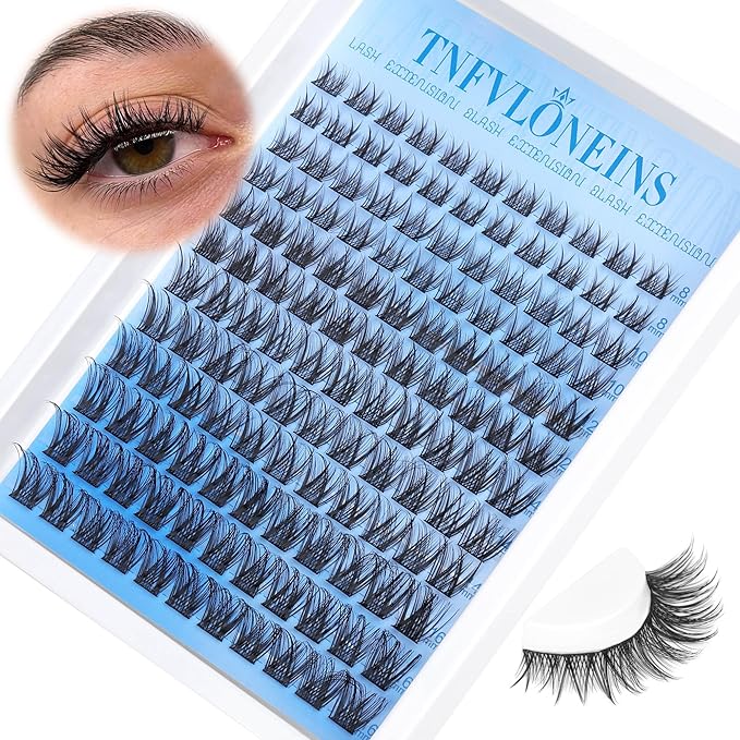 Natural Lash Clusters Kit Wispy Lash Extension Kit C Curl Eyelash Extension Kit Individual Lashes Cluster Eyelash Extensions Kit 8-16MM Eyelash Clusters with Bond and Seal and Tweezers by TNFVLONEINS