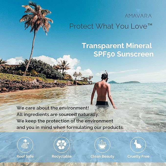 Mineral Transparent Sunscreen Face Stick SPF 50, Reef Safe Sunblock, 22.5% Zinc Oxide Waterproof Sun Screen, Broad Spectrum, Safe for Kids and Sensitive Skin, Vegan, Cruelty Free, 0.6oz