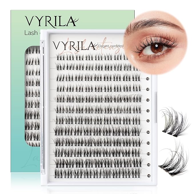 Lash Clusters 0.05mm Individual Lashes, 3D Wispy Lashes Clusters, 0.1mm Super Thin Band Resuable Natural Lashes,D Curl Faux Mink Lashes,108pcs Lash Extension (Green Soul-D-0.05-8-16mix)
