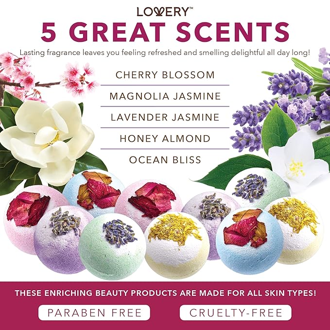 Gift Baskets for Women Holiday Gift for Teen Girls Bath Bomb Self Care Gifts for Women Spa Bath Set, Womens Gifts 10 Two Tone Bath Fizzies W Shea & Coco Butter Dry Flower Petals