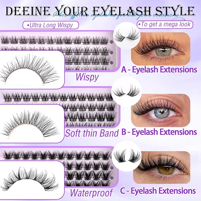 YlDUO Lashes Clusters Kit Natural Clusters Lash Extensions C/D Curl Wispy Individual Fake Eyelash, DIY Natural Extension Lash with Glue*2|Tweezers|Removers|Eyelash&Eyebrow Brush DIY at Home Easily