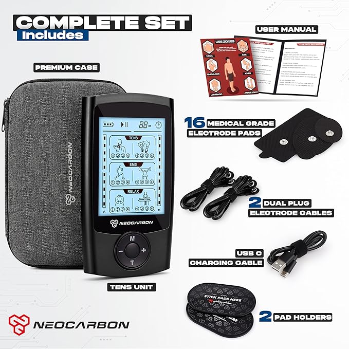 TENS Unit Muscle Stimulator, EMS Massager Machine for Shoulder, Neck, Sciatica and Back Pain Relief, Electronic Pulse Massage Physical Therapy, Black