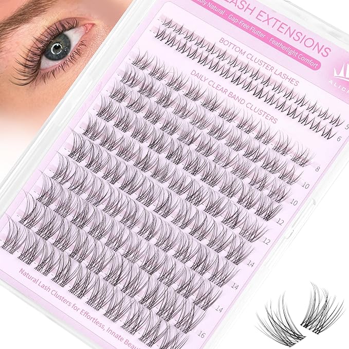 Natural Lash Clusters Wispy Lash Extensions with Bottom Lashes Clean Girl Makeup C Curly Eyelash Clusters with Invisible Band DIY Individual Lashes 132Pcs No Makeup Look
