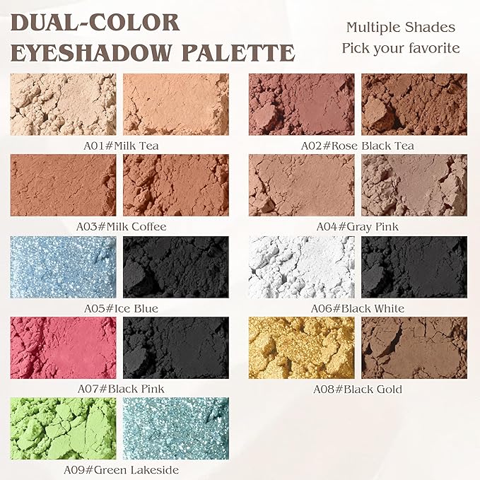 Duo Eye Shadow Powder，Blue Shimmer&Black Matte Eyeshadow Makeup Palette，Neutral Shades Eyeshadow Palette for Woman Daily Eyes Looks，Highly Pigmented，Smooth, Blendable，sombras de ojos, Cruelty-Free 05