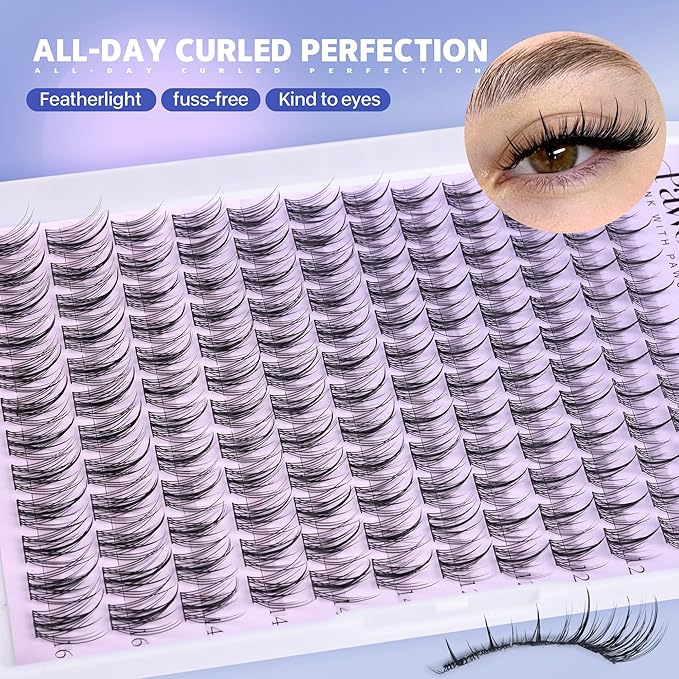 Pawotence Natural Lash Clusters Kit Eyelash Clusters 10-16mm Fairy Cluster Lashes Extension Kit Individual Lashes Cluster Wispy with Lashes Cluster Glue, Tweezers for Cluster Eyelash Extensions Kit