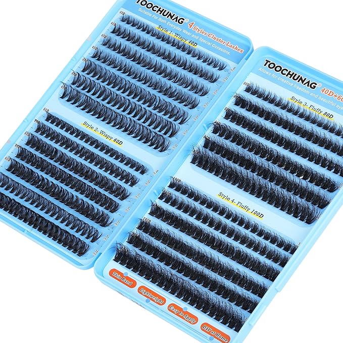 TOOCHUNAG Fluff Lash Clusters 520pcs Individual Lashes Cluster Eyelash Extensions Wispy DIY Eye Lash Extension Thick Volume Curly Eyelash Clusters(8-18mm,4 Styles)
