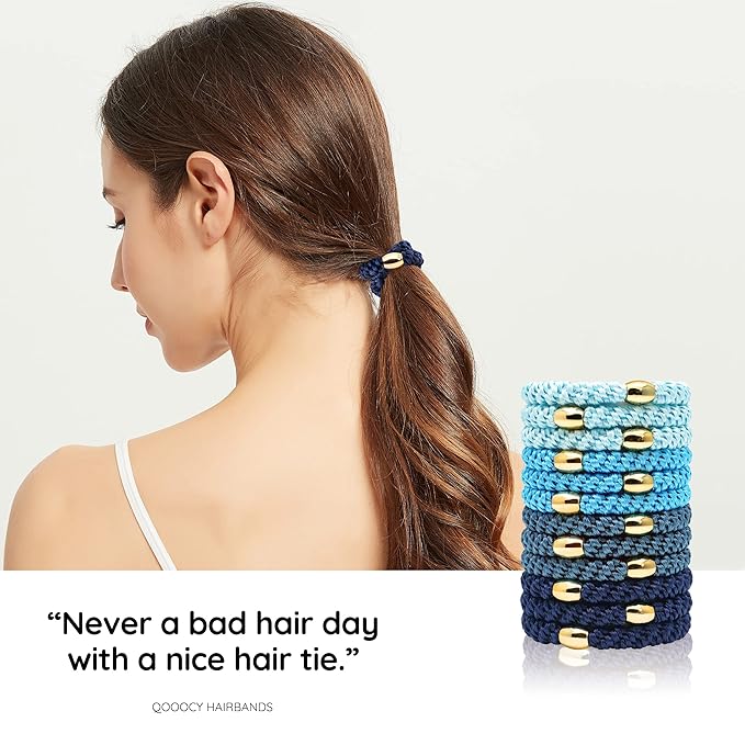Hair Tie Bracelets for Women and Girls - Ponytail Holders for Thick Hair, Superior Strong Stretchy Braided Ties, No Slip Damage Crease Bands - 12Pcs, Blue