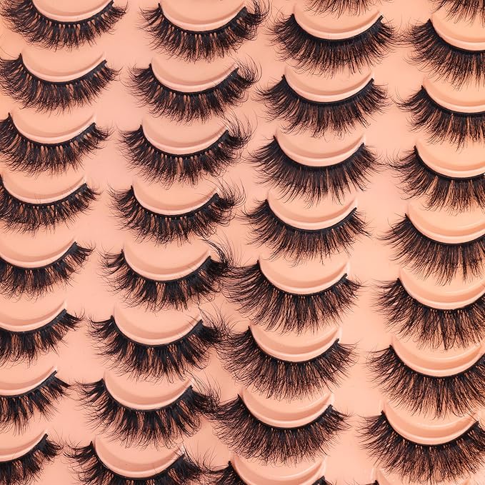 20 Pairs False Eyelashes Natural Look Lashes Mink Fuzzy Fake Eyelashes Wispy Strip False Lashes 4 Styles Mixed Thick Volume Faux Mink Eyelashes ALICROWN