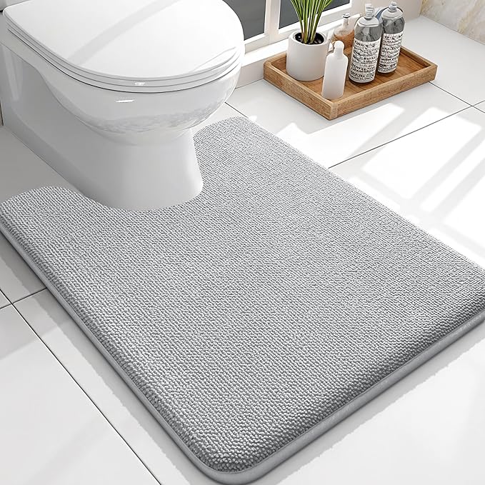 OLANLY Toilet Rugs U-Shaped 24x20, Extra Soft Absorbent Thick Memory Foam Contour Bathroom Rugs, Dry Quickly, Machine Washable, Non-Slip Toilet Bath Mat, Home Decor Accessories, Light Grey