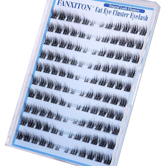 Natural Lash Clusters Kit Cat Eye Wispy DIY Lash Extension Kit Wispy Clusters Eyelash Extension Kit Thin Lash Band Individual Lashes Lash Bond and Seal and Tweezers for Lash Clusters Kit DIY at Home