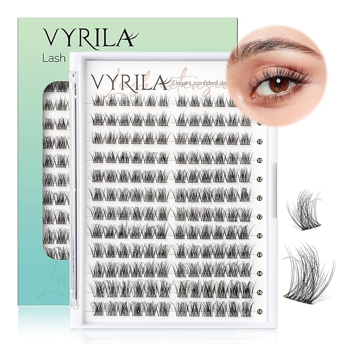 Lash Clusters 0.05mm Individual Lashes, 3D Wispy Lashes Clusters, 0.1mm Super Thin Band Resuable Natural Lashes,D Curl Faux Mink Lashes,144pcs Lash Extension (Green Vivid-D-0.05-8-16mix)