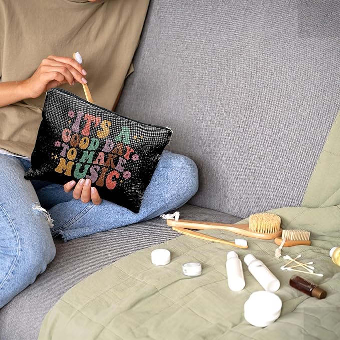 Nogrit Music Lover Makeup Cosmetic Bag,It's a Good Day to Make Music Groovy Colorful Makeup Travel Toiletry Bag,Gifts for Music Lovers Musicians Singers