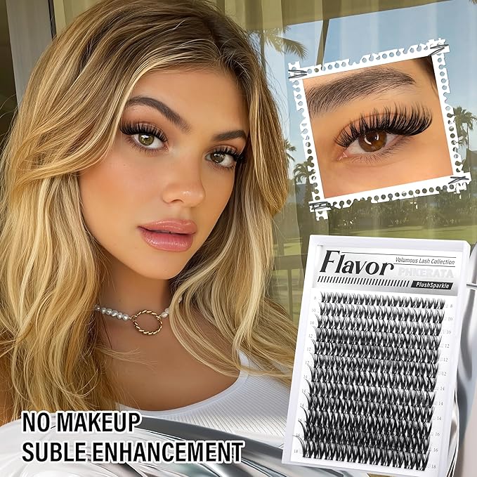 Flora Lash Clusters Kit Wispy Cluster Eyelash Extensions Natural Eyelash Clusters Kit Ultra-thin Band Individual Lashes DIY Lash Extensions with Bond and Seal Tweezers, 8-18mm, 132Pcs