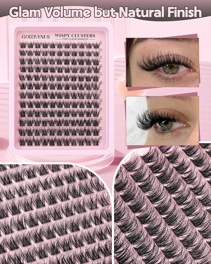 Wispy Lash Clusters Natural Eyelashes Cluster Fluffy Lashes Clusters CD Curl Cluster Eyelash Extensions DIY Individual Lashes Extension (10-16mm 132pcs)