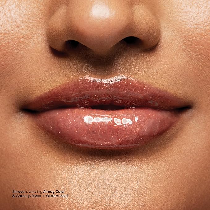 Almay Color & Care Hydrating Lip Gloss, Soft Natural Hues, Prebiotic Complex, Hyaluronic Filling-Sphere Technology, 300 Glitters Gold, 0.1 Fl Oz