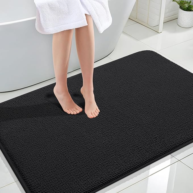OLANLY Thick Memory Foam Bath Mat Rug 44x32, Extra Soft Absorbent Bathroom Rug, Quick Dry Bath Mats, Non-Slip, Machine Washable Carpet for Bathroom, Tub and Shower, Home Decor Accessories, Black