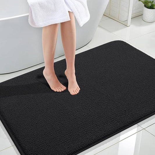OLANLY Thick Memory Foam Bath Mat Rug 44x32, Extra Soft Absorbent Bathroom Rug, Quick Dry Bath Mats, Non-Slip, Machine Washable Carpet for Bathroom, Tub and Shower, Home Decor Accessories, Black