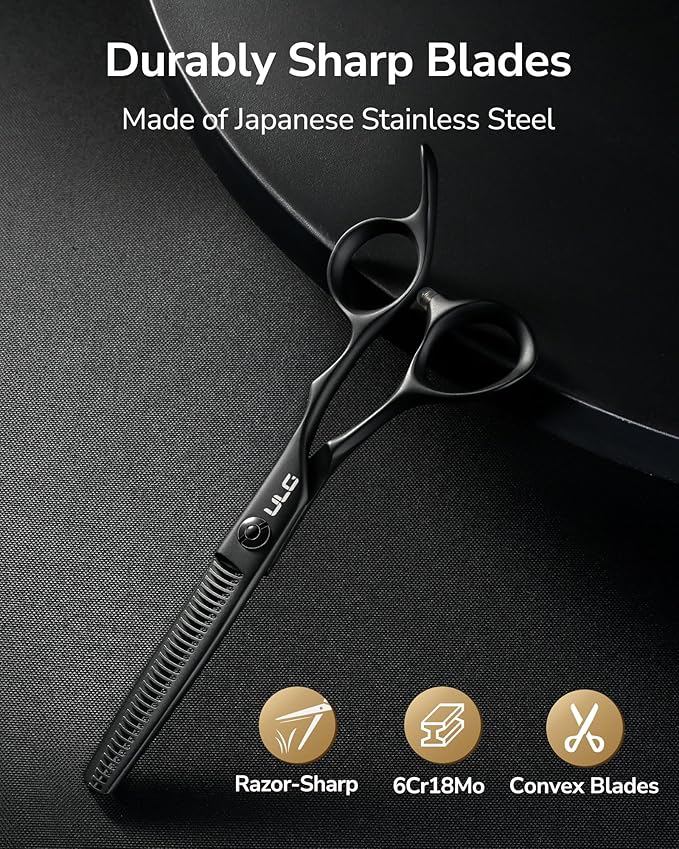 ULG Seamless Thinning Shears – Professional Stainless Steel, Teflon Coated, 32-Teeth Texturizing Scissors, Precision Serrated Blades for Natural Thinning and Layering, Ideal for Stylists and Barbers