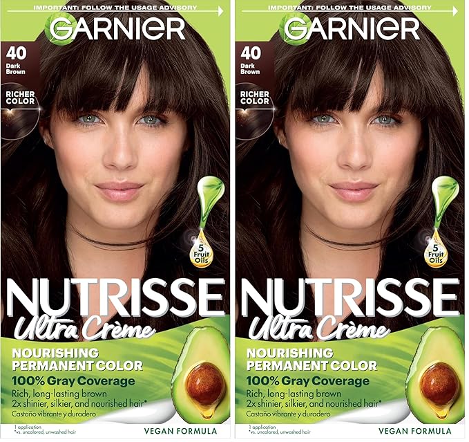 Garnier Hair Color Nutrisse Nourishing Creme, 40 Dark Brown (Dark Chocolate) Permanent Hair Dye, 1 Count (Packaging May Vary) (Pack of 2)