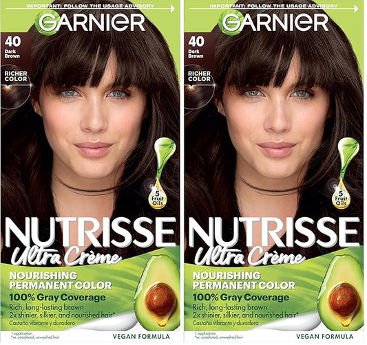 Garnier Hair Color Nutrisse Nourishing Creme, 40 Dark Brown (Dark Chocolate) Permanent Hair Dye, 1 Count (Packaging May Vary) (Pack of 2)