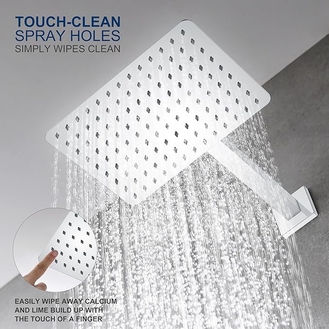 KENES Modern Polished Chrome 10-Inch Shower Head and Handle Set, Square Shower Faucet Set Bathroom Rainfall Shower System, KE-6024B-5 (Shower Valve Included)