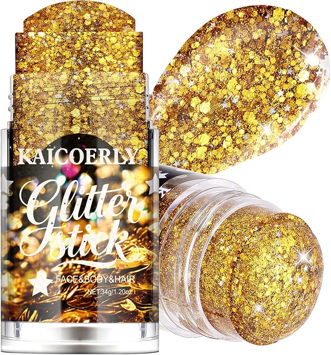 Gold Body Glitter Gel, Yellow Body Glitter for Face Body Hair, Chameleon Color Changing Glitter Gel for Singer Concert Outfits Mermaid Sequins Festival Accessories Shimmer Makeup #3