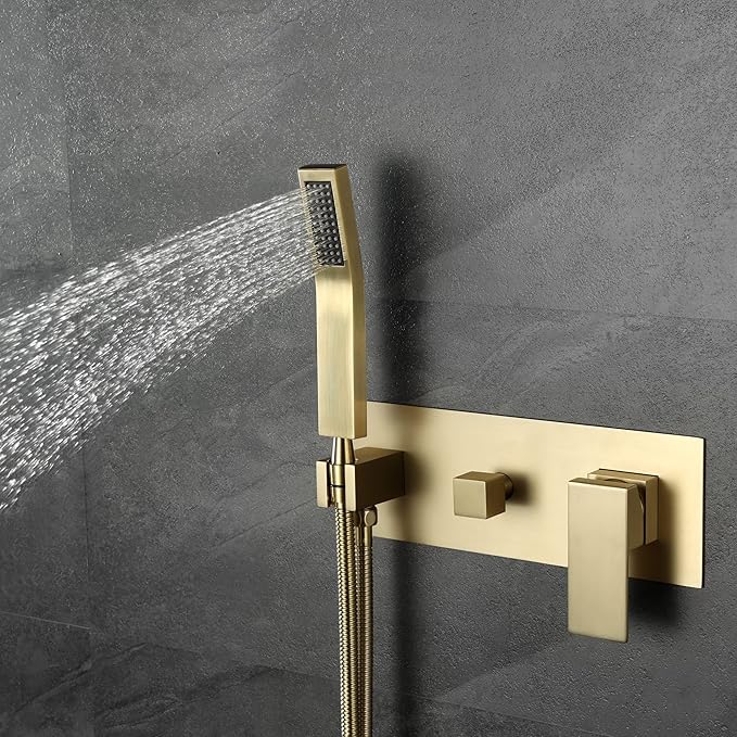 SUMERAIN Brushed Gold Rain Shower System with Handheld Shower, Pressure Balancing Shower Mixer Valve