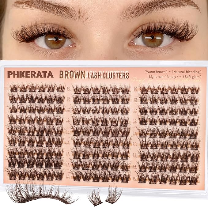 Brown Lash Clusters Wispy Cluster Eyelash Extensions Natural Eyelash Clusters 180Pcs Brown Lashes Clusters 10-16MM DIY Soft Individual Lashes C Curly Eyelash Extension