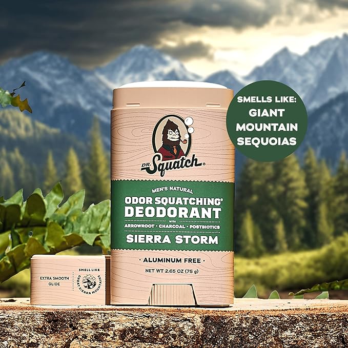 Dr. Squatch Natural Men’s Deodorant – Aluminum Free Natural Deodorant Men with Charcoal & Postbiotics for 72-Hour Odor Protection – Mountain Meadow & Lumberjack Lodge, 2.65oz Stick (2-Pack)