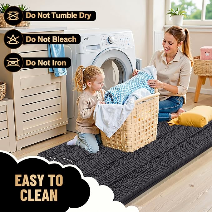 OLANLY Thick Bathroom Rugs 30x20, Extra Soft Absorbent Chenille Striped Bath Rugs, Rubber Backing, Machine Wash Dry, Bath Mats for Bathroom Floor, Tub and Shower, Home Decor Accessories, Dark Grey