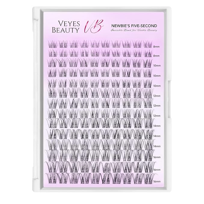 VEYESBEAUTY Aliva Cluster Lashes Kit Individual Lash Extensions Newbie's Five-Second DIY Dramatic Volume Eyelash Wispy Faux Mink Lash Mixed Length Tray with Bond & Seal, Applicator at Home