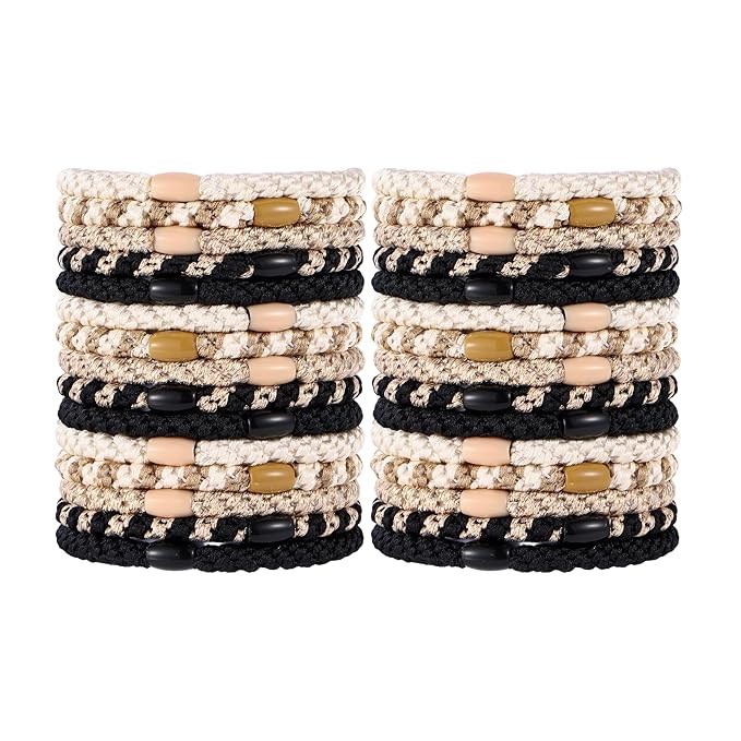 Hair Ties for Thick Hair 30 Pcs Elastics Hair Bands Ponytail Holders No Damage No Crease Hair Elastics For Women Girl(BLACK&Beige)