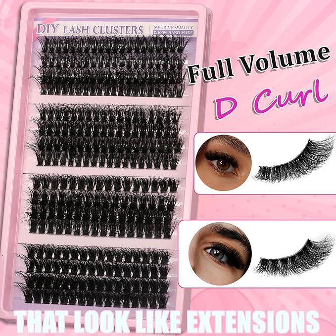 280 Pcs Lash Clusters Extensions Kit - 60D 80D 100D 120D Faux Mink Individual Eye Lash 12-18mm Clusters with D Curl Downy Wispy Lash Clusters for Lash Extension at Home