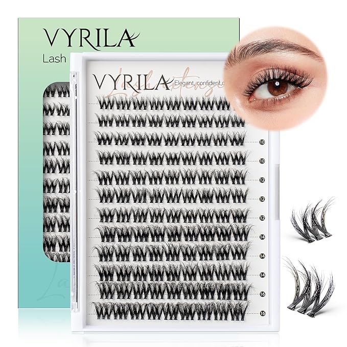 Lash Clusters 0.05mm Individual Lashes, 3D Wispy Lashes Clusters, 0.1mm Super Thin Band Resuable Natural Lashes,D Curl Faux Mink Lashes,108pcs Lash Extension (Green Cozy-D-0.05-8-16mix)