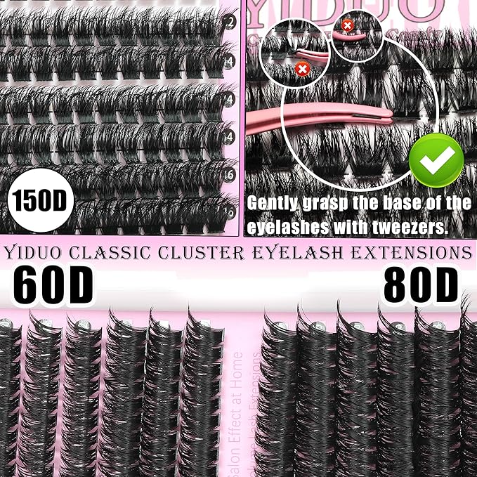 4 Styles Lash Clusters Kit 60D+80D+100D+150D Volume Clusters Lashes Extensions Kit with 2 Bond and Seal 10-18mm Wispy D Curly Full DIY Individual Eyelash Extensions Kit DIY at Home Easily
