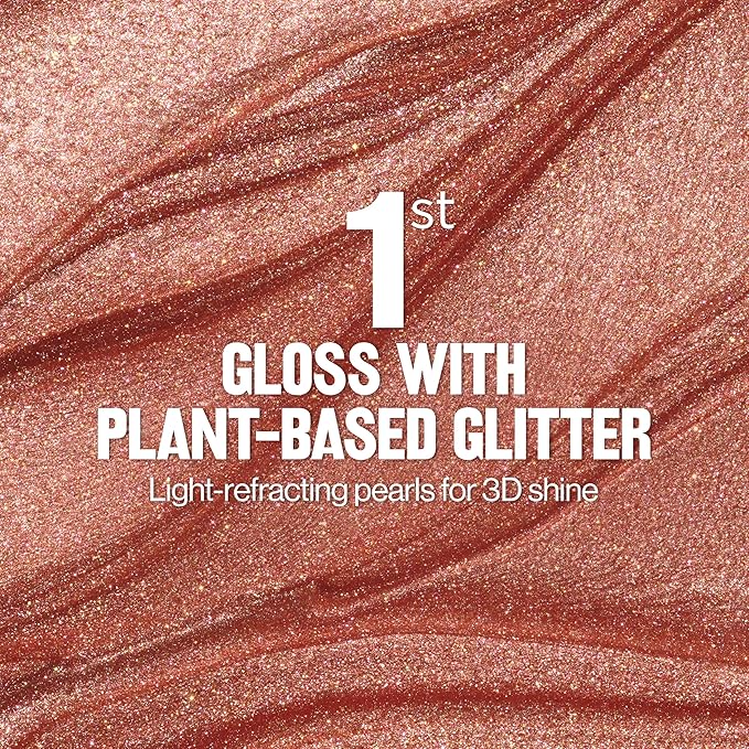 REVLON Super Lustrous Glimmer Gloss, Non-Sticky Lip Gloss, High-Shine Finish, Plant-Based Glitter, 008 Rose Glow, 0.13 fl oz