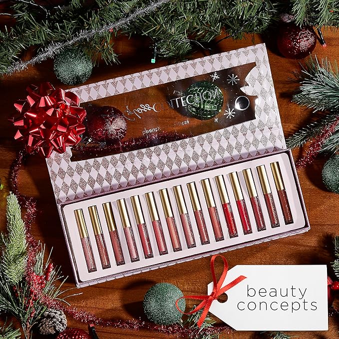 Beauty Concept 15-Piece Lip Gloss Set - Radiant Lips with Glossy Heavy Embossing, Shiny Gold Foil Stamping - 0.7 fl oz Each in Pink Nutcracker