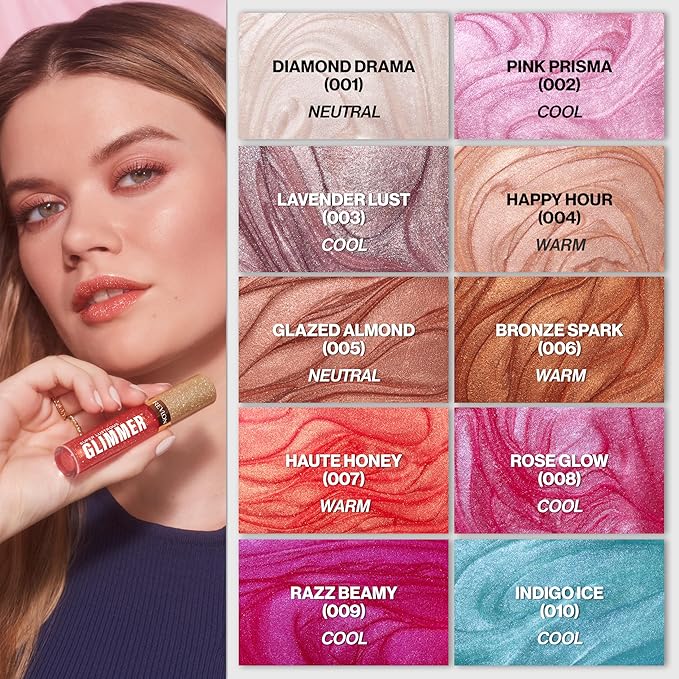 REVLON Super Lustrous Glimmer Gloss, Non-Sticky Lip Gloss, High-Shine Finish, Plant-Based Glitter, 007 Haute Honey, 0.13 fl oz